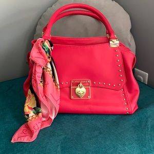 Betsy Johnson hot pink studded purse with scarf